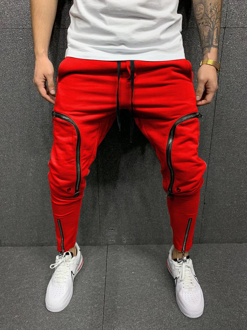 Herrenbekleidung Herrenhose Einfarbig Reißverschlusstasche Schlanke Freizeithose Sporthose Jogginghose_voghion.com
