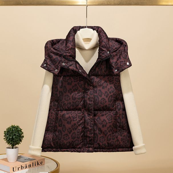 Women's Quilted Sleeveless Vest – Trendy Leopard Print & Solid Colors, Lightweight Warm Puffer Gilet For Casual & Office Outfits_voghion.com