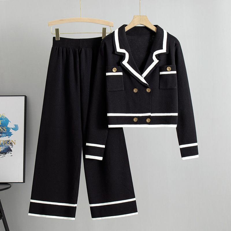 Îmbrăcăminte pentru femei, pantaloni largi tricotați, slim, din două piese, costum casual scurt, la modă_voghion.com