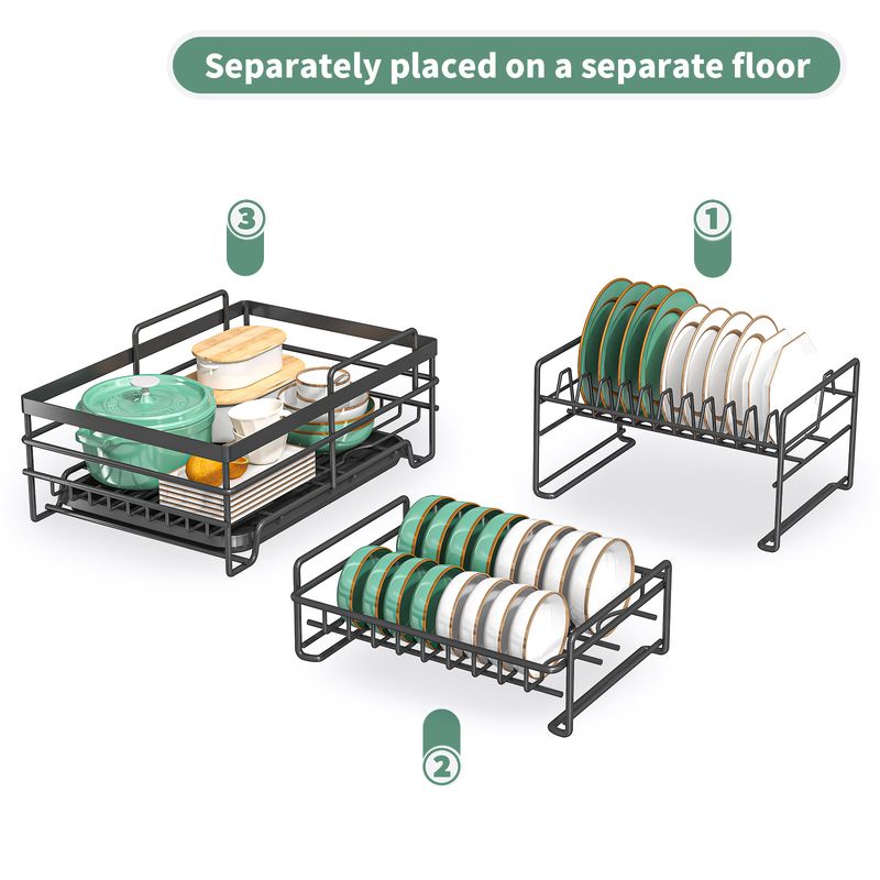 Kitchen Bowl Rack Household Anti-rust Countertop Double-layer Draining Bowl Rack Multifunctional Bowl Storage Rack_voghion.com