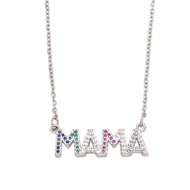 Farbige Diamant-Halskette mit dem Buchstaben MAMA, Schlüsselbeinkette, modischer, schlichter Anhänger, Muttertagsgeschenk_voghion.com