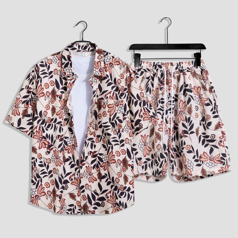 Men's Clothing seaside beach vacation suit men's loose plus size couple trendy short-sleeved floral shirt casual two-piece set_voghion.com