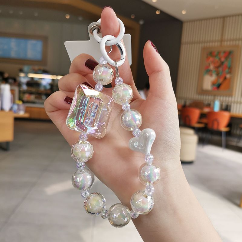Large Square Crystal Bead Wrist Strap Mobile Phone Strap with Multi Sided Diamond Bead Pendant Phone Anti Drop Clip_voghion.com
