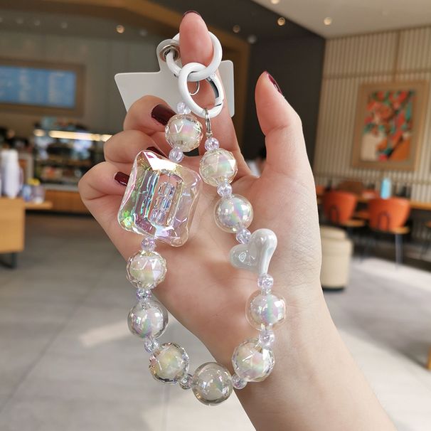 Large Square Crystal Bead Wrist Strap Mobile Phone Strap with Multi Sided Diamond Bead Pendant Phone Anti Drop Clip_voghion.com