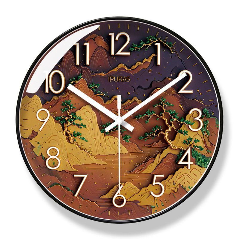 Yipula 7290 New Chinese Style Modern Simple Round Living Room Decoration Home Creative Fashion Sweep Second Clock_voghion.com