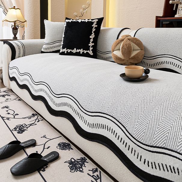 Chenille Sofa Cushion Covers – Striped Non-Slip Stretchable Seat Pads For Sectional & Modular Sofas (Multiple Sizes & Colors, Minimalist Style)_voghion.com