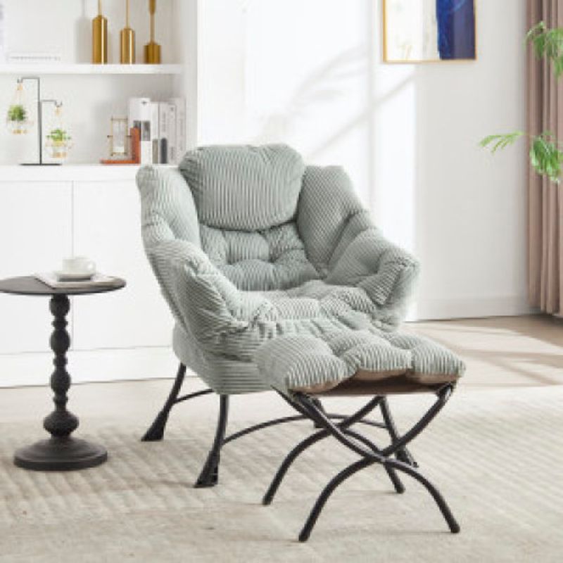 Fauteuil de détente avec repose-pieds, fauteuil d'appoint moderne avec accoudoirs, poche latérale, fauteuil de lecture rembourré avec repose-pieds, vert clair_voghion.com