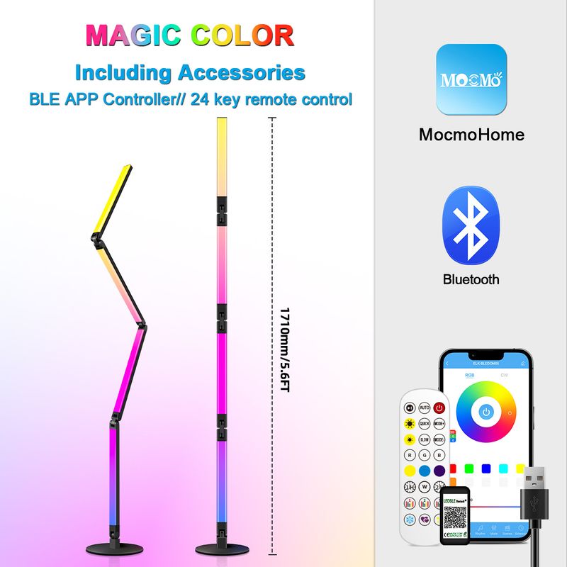 DIY Bluetooth Floor Lamp With RGBIC Color Changing & Wifi Control - Foldable Standing Light For Corner/Desk (16 Million Colors App Control Lighting)​_voghion.com