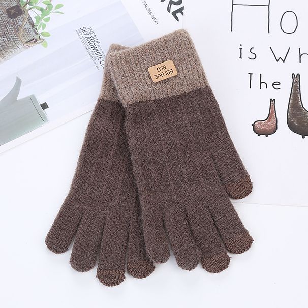 Gants unisexes en laine d'alpaga, color block, imperméables et doublés polaire, compatibles avec les écrans tactiles, tricotés et résistants au froid, pour l'hiver et les activités de plein air._voghion.com