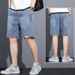 Short en jean coupe droite et décontractée pour homme, short de travail ample, short d'été en denim délavé effet vieilli_voghion.com
