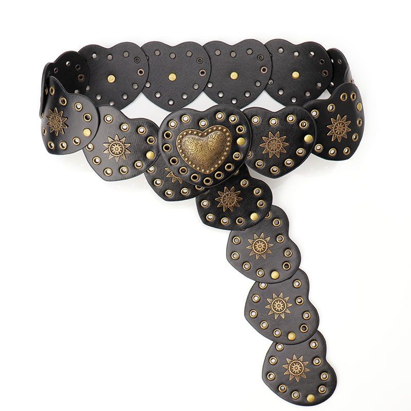 Style Metal Beaded Heavy PU Trendy Women's Fashion Bohemian Waist Belt_voghion.com
