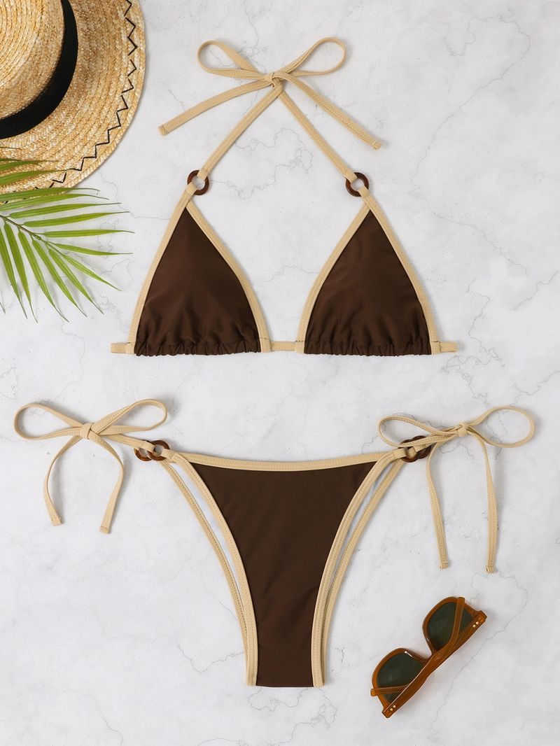 Vêtements pour femmes Couleur unie Bikini fendu Bretelles Maillots de bain pour femmes Fabricants_voghion.com