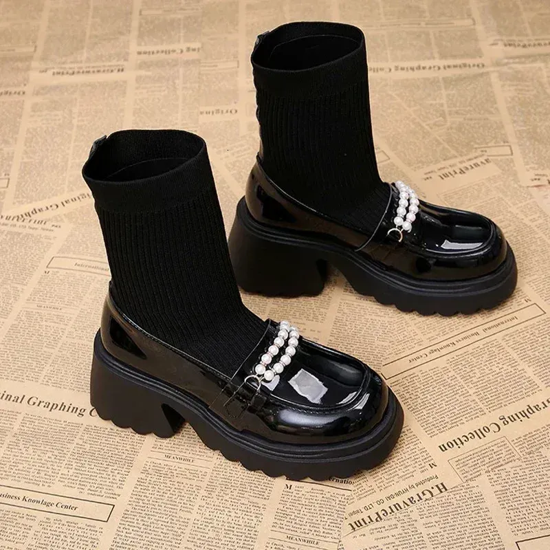 Platform Knitted Womens Snow Boots High Heels Beaded Leather Ankle Shoes 2025 Trend Winter Pump Wearing Socks Botas_voghion.com