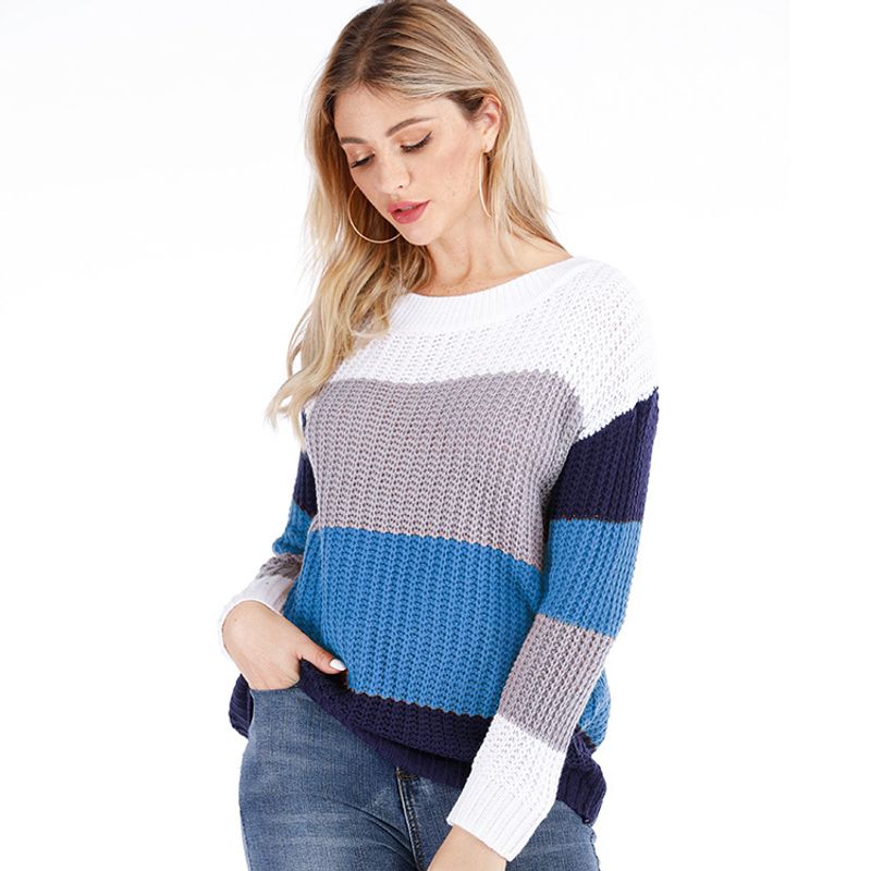 Pull rayé femme tricot arc-en-ciel grande taille femme_voghion.com