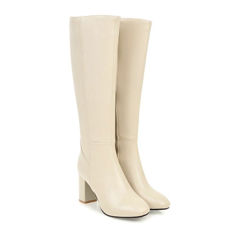 Frauen Dicke High Heels quadratischen Kopf Mode warme bequeme Damenschuhe hohe Stiefel_voghion.com