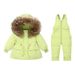 Winterset met donsjack voor kinderen – warm sneeuwpak met capuchon en afneembare bandjes voor peuters (80-100 cm, beige/groen/paars/roze)_voghion.com