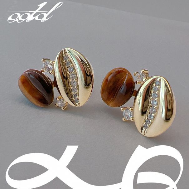 Orecchini HEFANG in argento puro con chicchi di caffè per donna, nuovi orecchini di alta qualità con ciondolo in pietra occhio di tigre e catena per clavicola placcata in oro_voghion.com