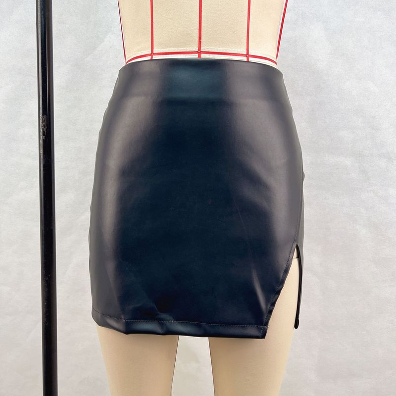 Women's Clothing High Waist Zipper Hip Skirt Leather Skirt Slit Versatile Skirt Spot_voghion.com