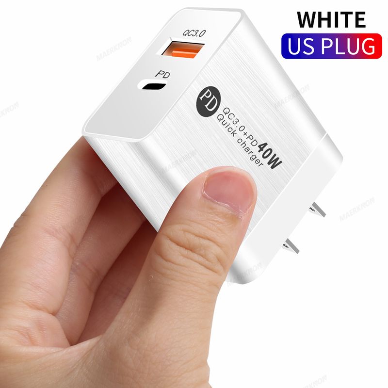 φορτιστής USB γρήγορης φόρτισης 40W PD QC 3.0 γρήγορος προσαρμογέας φορτιστή τοίχου φορητών συσκευών κατάλληλος για iPhone 14 13 iPad Xiaomi_voghion.com
