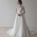 Abito da sposa da donna, abito da sposa in pizzo lucido ed elegante, abito da sposa in raso con maniche lunghe – Abito senza tempo a trapezio con vita alta in bianco avorio_voghion.com