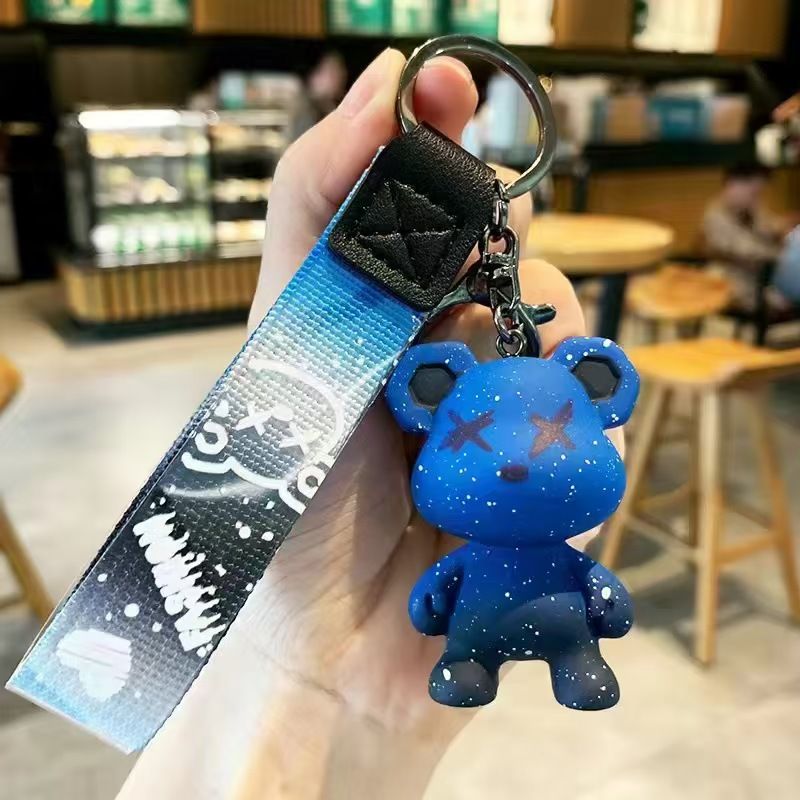 Gradient Starry Sky Bear Keychain Doll Pendant PVC Chameleon Bear Cute Cartoon Couple Bag Pendant Chain_voghion.com