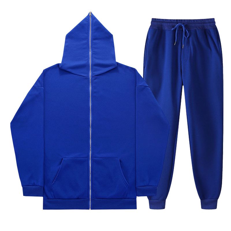 Herrenbekleidung Pulloveranzug mit durchgehendem Reißverschluss und Kapuzenpulloverhose, zweiteiliges Set_voghion.com