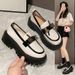 Dicken Sohlen Loafers Frauen 2024 Neue Herbst Vintage Britischen Kleine Leder Schuhe Mode Temperament Schuhe Weibliche Minderheit_voghion.com