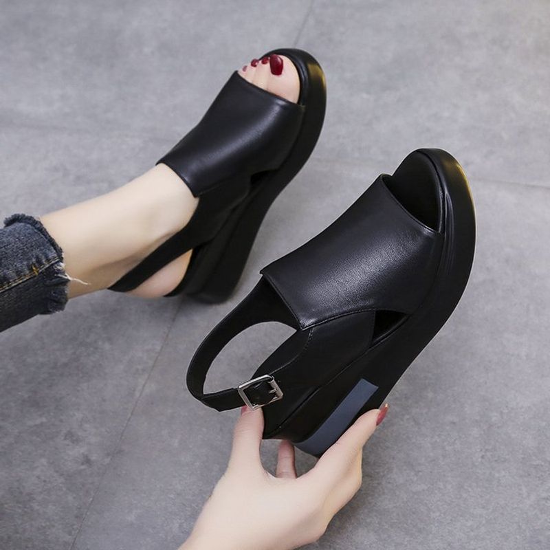 Platform thick-soled wedge heels for women outdoor wear back empty buckle sandals large size high heel sandals for women_voghion.com