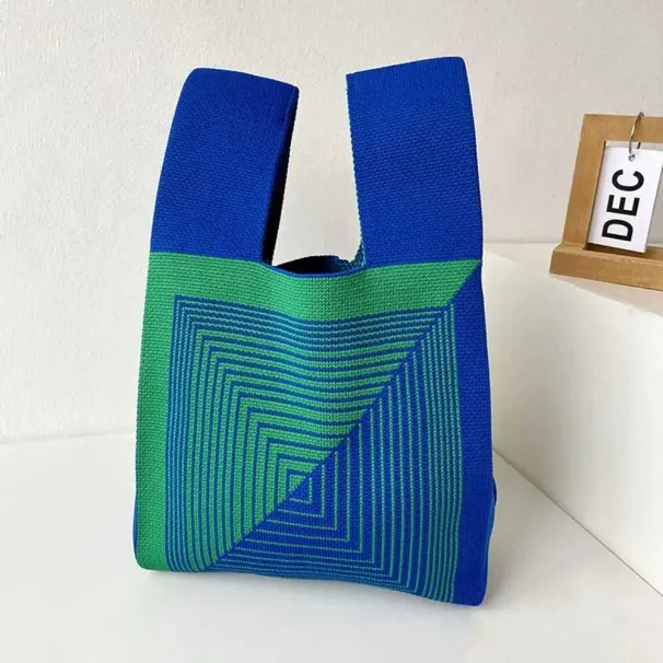 Leisure colored plain weave hand knitted tote reusable shopping bag Y241106_voghion.com