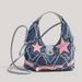 Denim Bag Women's Shoulder Bag Spice Girl Pink Pentacle Applique Design Denim Crossbody Bag With Raw Edge_voghion.com