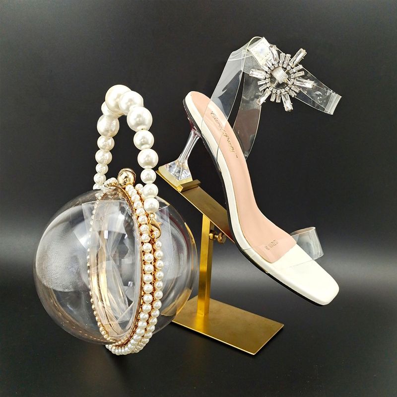 Women's shoe and bag set: open toe high heeled sandals with spherical acrylic clutch, casual everyday wear_voghion.com