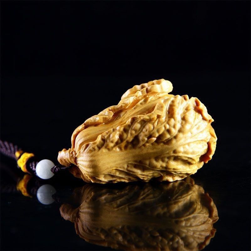 Thuja Wood Carving Cabbage Wealth Gathering Ornament Lucky Fortune Hanging Decoration Handheld Cultural Plaything Craft_voghion.com