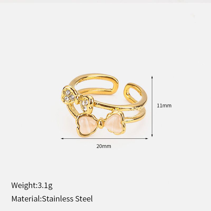 Set di gioielli da donna alla moda, semplice, con fiocco in diamanti francesi, anello aperto, personalità versatile, anello a doppio strato in acciaio inossidabile_voghion.com