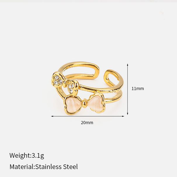 Set di gioielli da donna alla moda, semplice, con fiocco in diamanti francesi, anello aperto, personalità versatile, anello a doppio strato in acciaio inossidabile_voghion.com