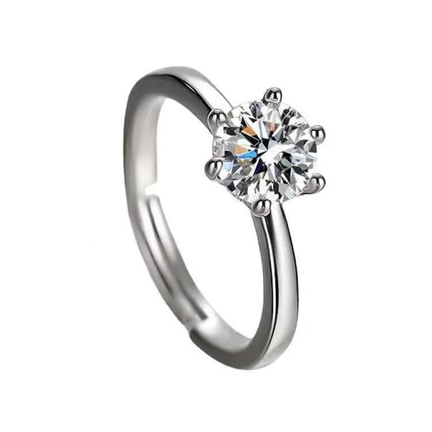 Thai Silver Moissanite Diamond Ring For Women Simulated One Carat Open Adjustable Engraved Fashionable Unique Niche_voghion.com