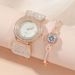 Luxury dial versatile and atmospheric, large rhinestone women's five piece set, gift box, quartz wrist watch_voghion.com
