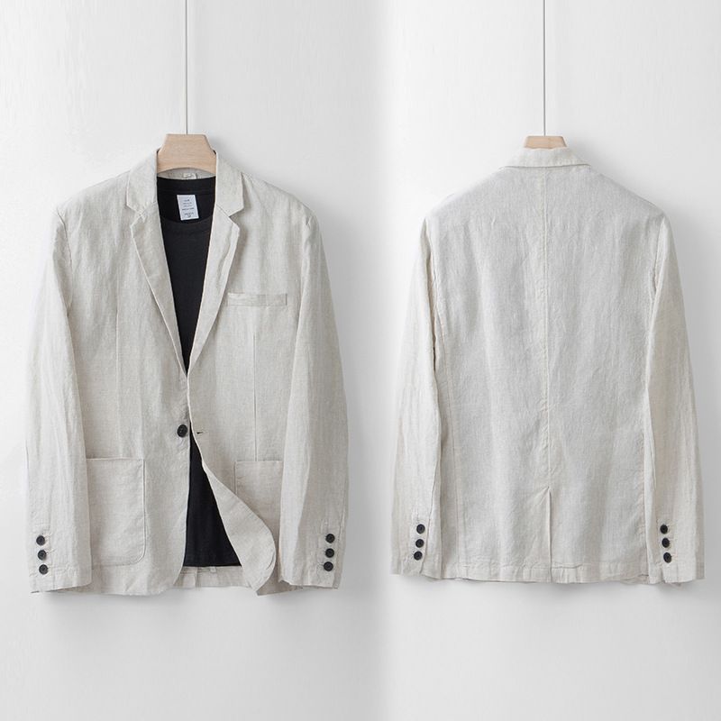 Traje de lino nuevo para hombre, chaqueta informal holgada, traje de talla grande con un botón._voghion.com