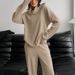 Herfst Winter Khaki Turtleneck Gebreide Trui Voor Vrouwen Eenvoudig Casual Basis Shirt Top Lange Broek Tweedelige Set Dames_voghion.com