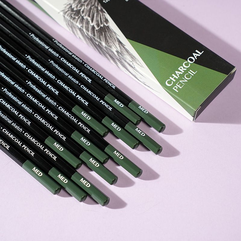 Professional Sketch Charcoal Pencils Set - 12PCS Soft/Medium/Hard/Extra Soft Charcoal Pencils For Artists, Drawing & Sketching (Wooden)_voghion.com