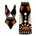 Women's single shoulder pattern printed high waist split swimsuit suit for women_voghion.com