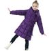 Piumino lungo per bambine con cintura e cappuccio - Giacca invernale calda foderata in pile per bambine (120-150 cm) - Viola/Rosso anguria/Nero_voghion.com