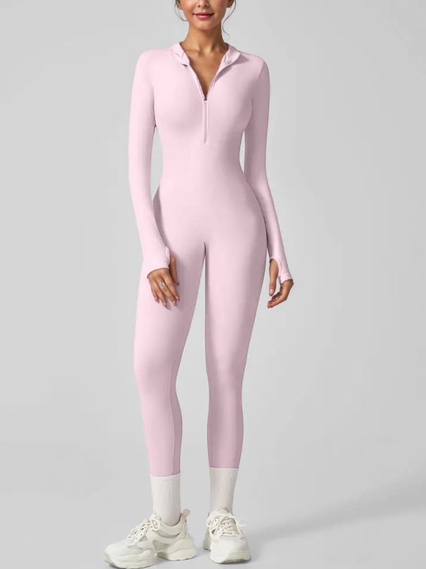 Tuta da donna a maniche lunghe KEEPER - Body yoga elasticizzato con tessuto traspirante, nero e rosa, dalla S alla 4XL_voghion.com