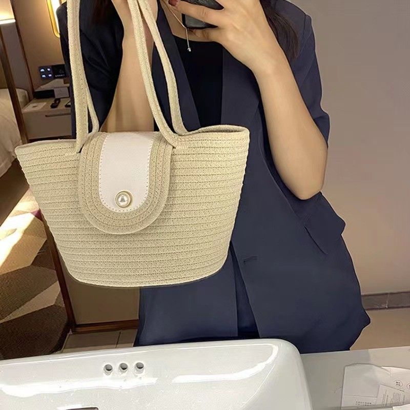 Γυναικείες τσάντες Τσάντα Tote μεγάλης χωρητικότητας Τσάντα θαλάσσης Υφασμάτινη τσάντα Γυναικεία υφασμένη τσάντα niche Τσάντα για καθημερινή χρήση με λαχανικά Τσάντα μασχάλης_voghion.com