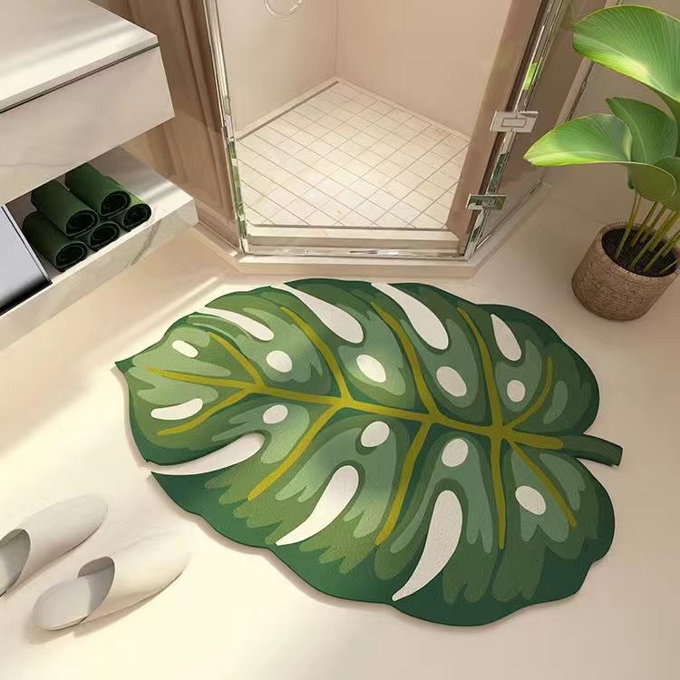 Sorgfältig ausgewähltes saugfähiges Kissen aus Kieselalgenschlamm, für den Haushalt, Badezimmer, kleiner Teppich, blattförmiges Design, Fußmatte für Küche und Wohnzimmer_voghion.com