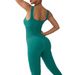 Seamless Knitted Ribbed Solid Color Bodysuit Tight Fitness Yoga Wear Flat Collar Sports One-piece Suit_voghion.com
