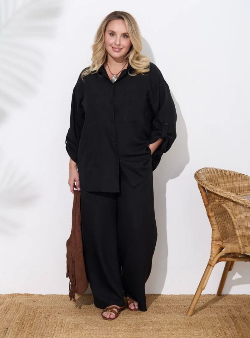 Completo elegante da donna con cardigan tinta unita e pantaloni a gamba larga, comodo outfit da ufficio e da weekend (S-3XL, nero/beige/blu navy/blu/marrone)_voghion.com