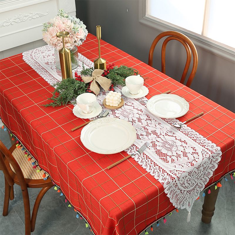 Christmas Table Runner With Embroidered Lace & Tassels - Long Dining Table Decor For Holiday Parties_voghion.com