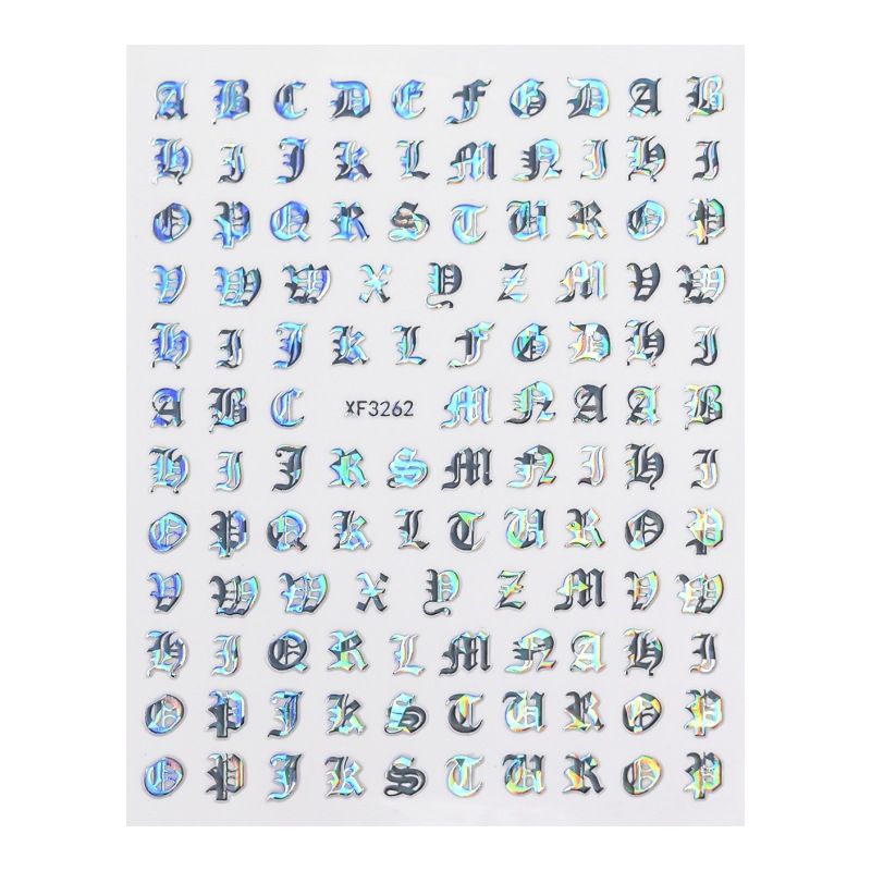 Holographic Gold Silver Full Nail Wraps - DIY Gothic Alphabet Nail Art Decals, Unique Stickers_voghion.com