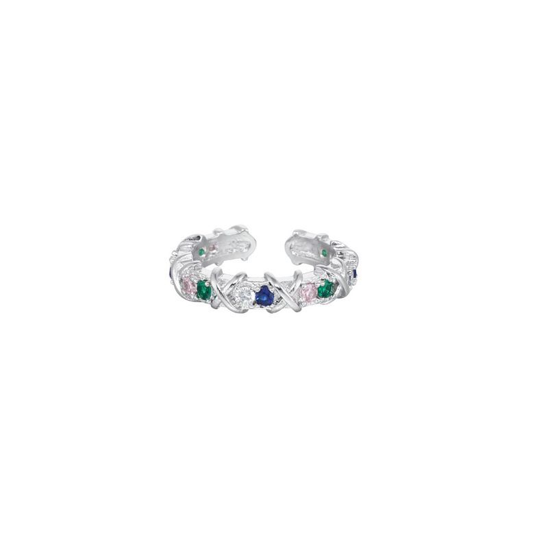 Light Luxury High-End Full Diamond Two-Tone Cross Zircon Open For Women Hip-Hop Trendy Simple Personality Ring_voghion.com