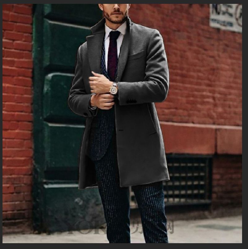  menswear British men's mid-length long sleeve woolen coat autumn and winter coat trend_voghion.com